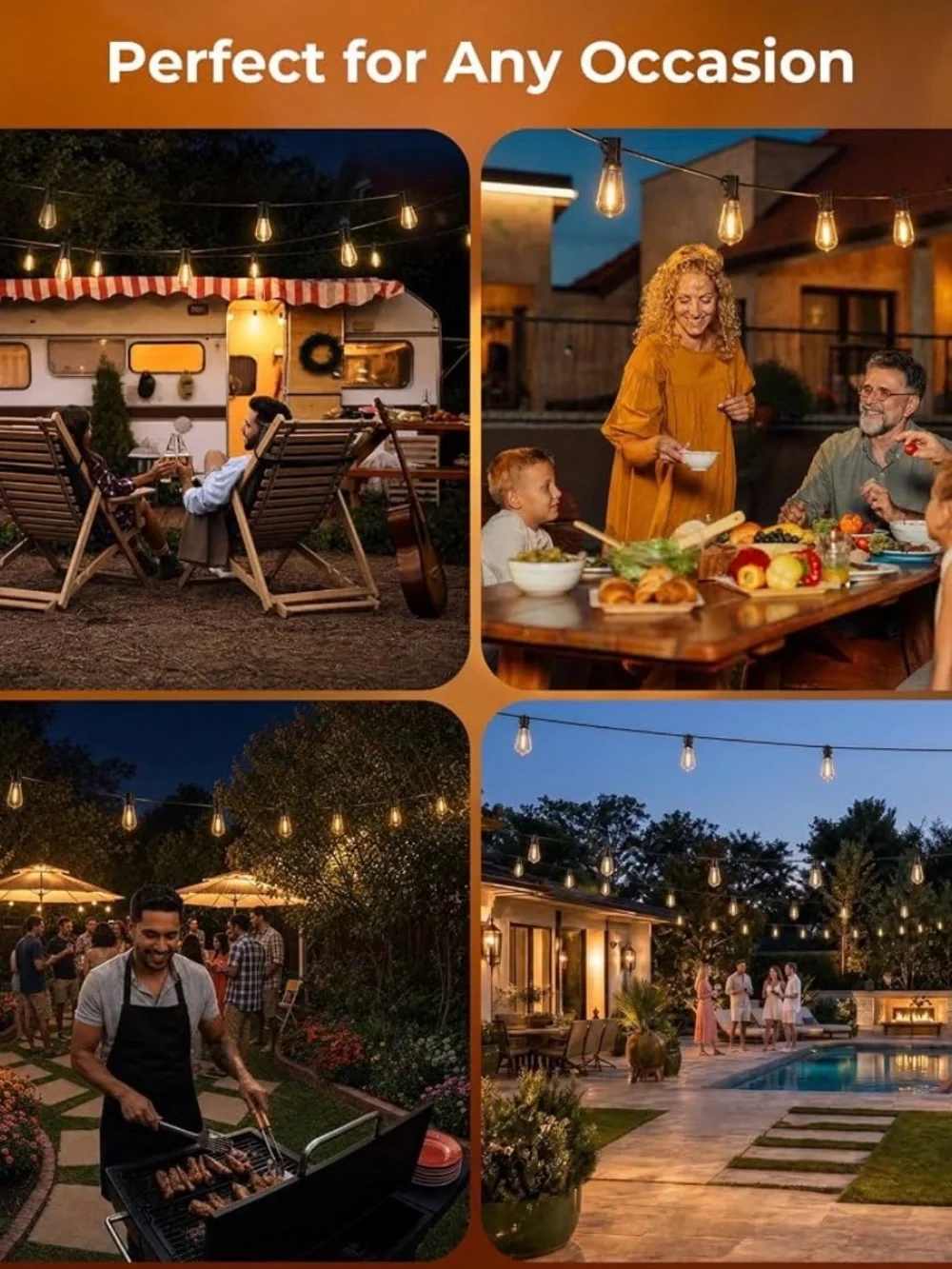 Outdoor Warm White String Lights – Smooth Dimming Patio Lighting